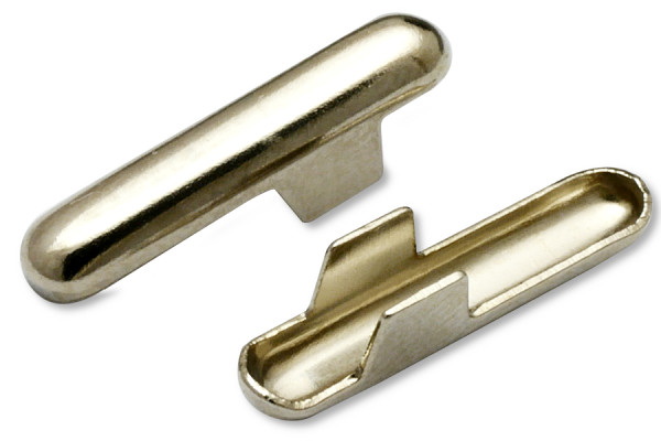 Kovové závlačky (ve tvaru T) pro pruženku + šňůru, otvor 2,6 mm, poniklované
