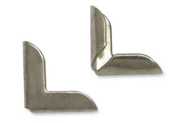 Knižní rožky, poniklované, délka hrany 10 mm, upevnění 1,5 mm