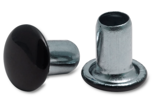 Strojní nýty, dřík Ø 3,8 mm, pozinkovaný hlava Ø 7 mm, hlava lakovaná černě